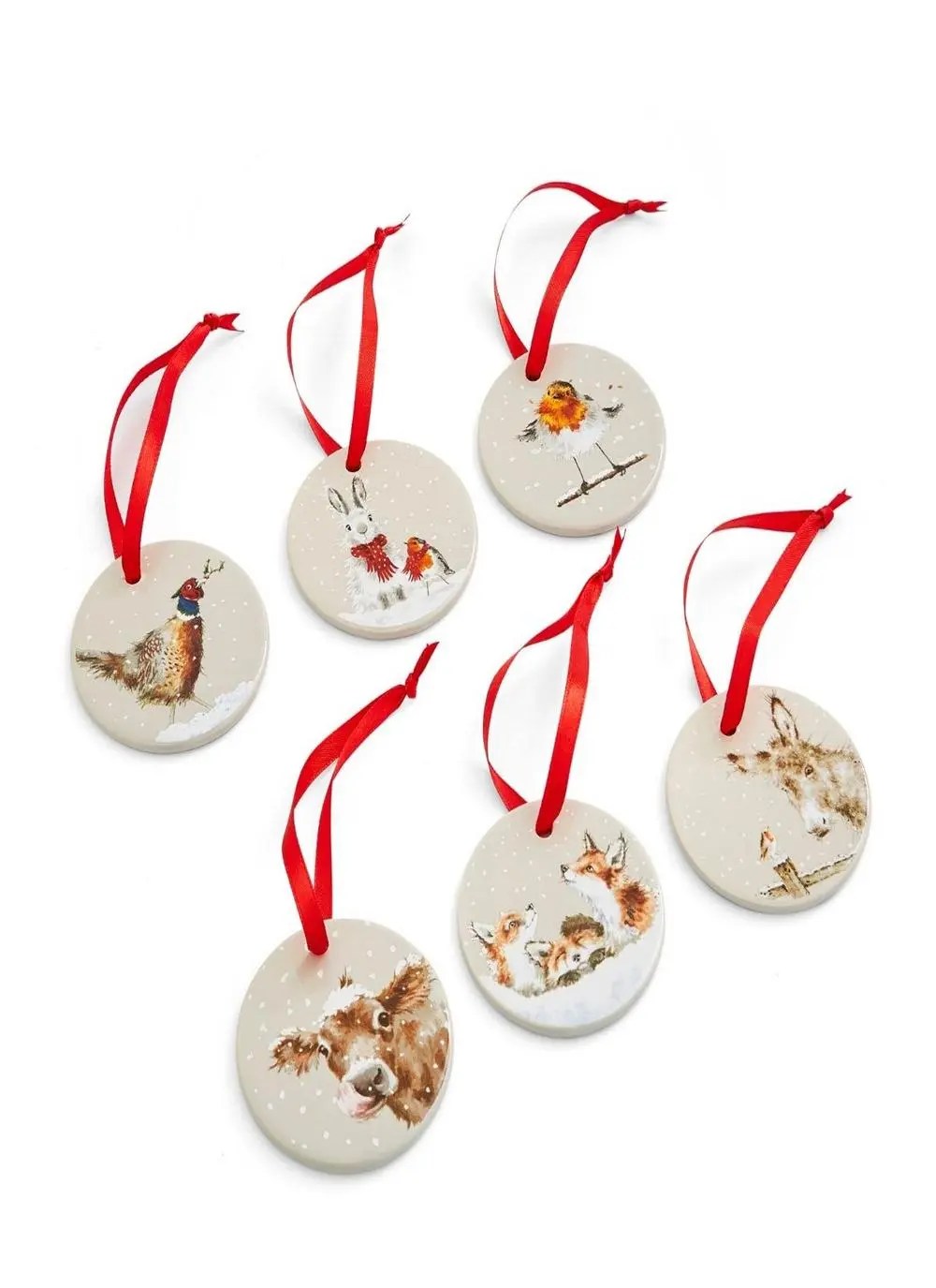 Royal Worcester Wrendale Designs Set of 6 Christmas Decorations Blarney